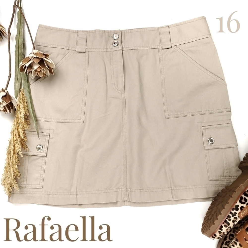 Rafaella Beige silver Button Pocketed Skirt Sz 16
